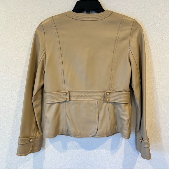 BRAND NEW!  St. John Sport beige leather button down jacket Sz. M - Picture 5 of 10